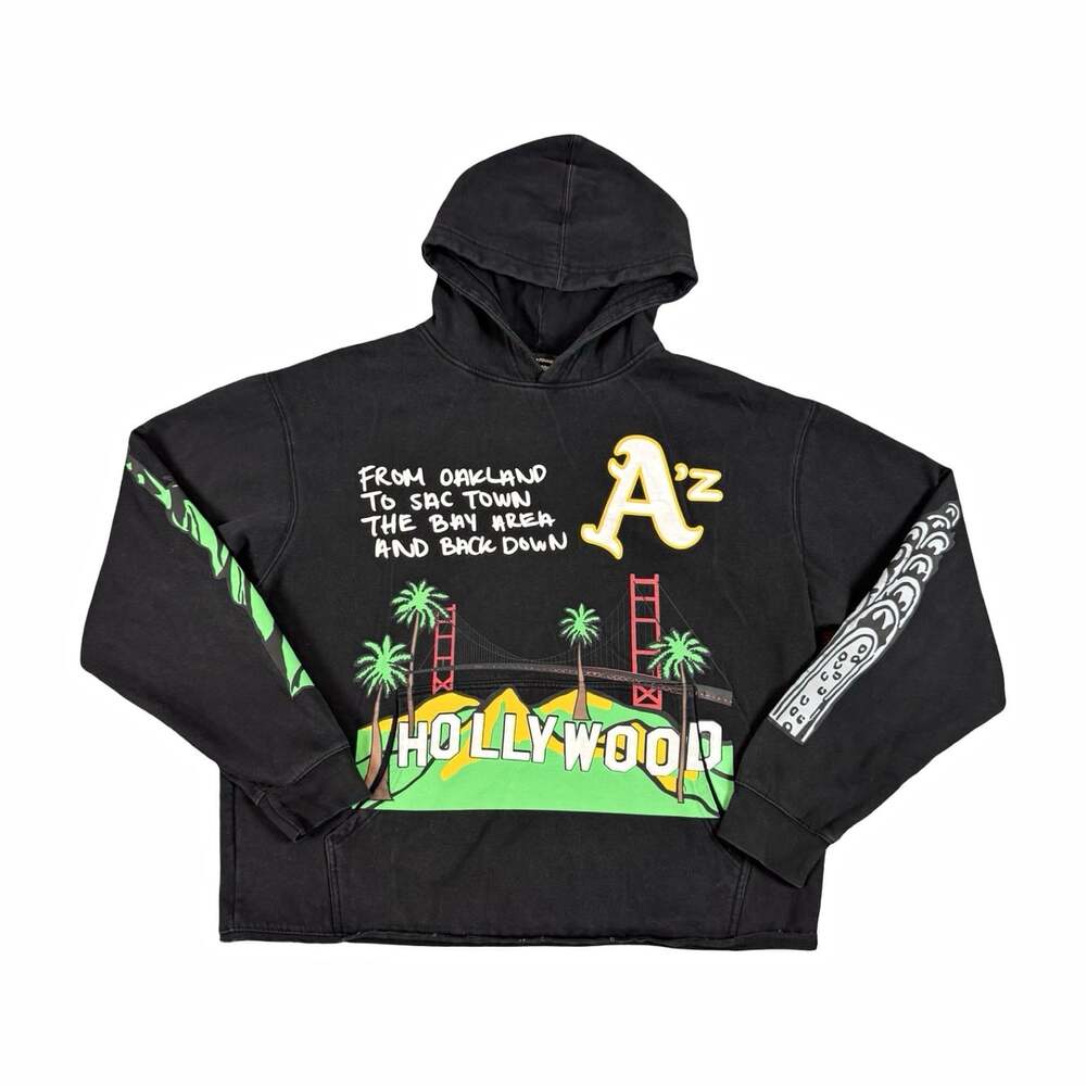 Homme + Femme Hollywood Black Graphic Cotton Fleece Pullover Hoodie Size XL